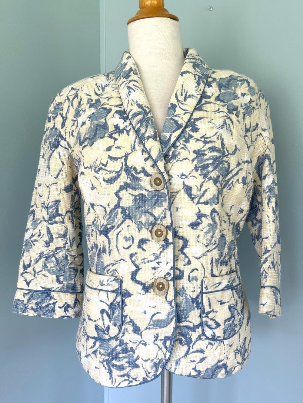 Coldwater Creek Blazer Botton Down Jacket Abstract Floral 3/4 sleeves Sz 10